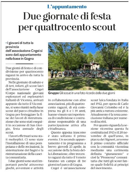Articolo di giornale sugli eventi scout sull'Altopiano